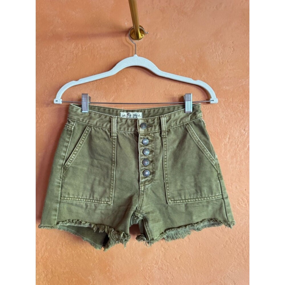 Free People We The Free Utility Shorts Button Fly High Rise Raw Hem Size 24